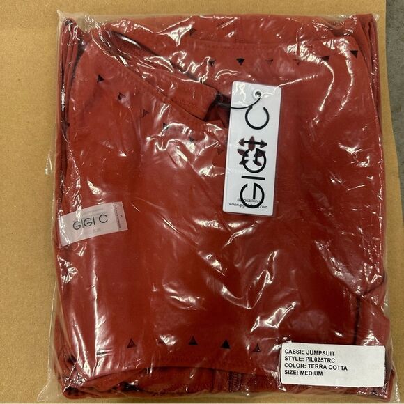 New Gigi C Cassie One Shoulder Cutout Jumpsuit Catsuit Terracotta M - Picture 4 of 5